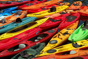 kayaks, colorful in rockport harbor
